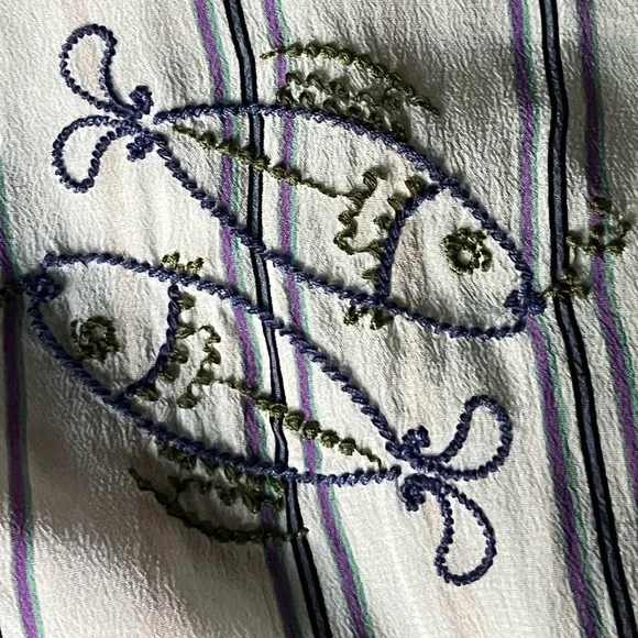Johnny Was ARIANA BUTTON BACK striped silk shirt with zodiac embroidery size sm - Picture 6 of 16
